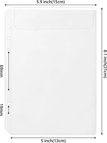 Vista 2 de 12 bolsillos transparentes A5 para carpeta, 6 agujeros, sin cremallera, para planificador, presupuesto, ahorro, registro financiero, organización