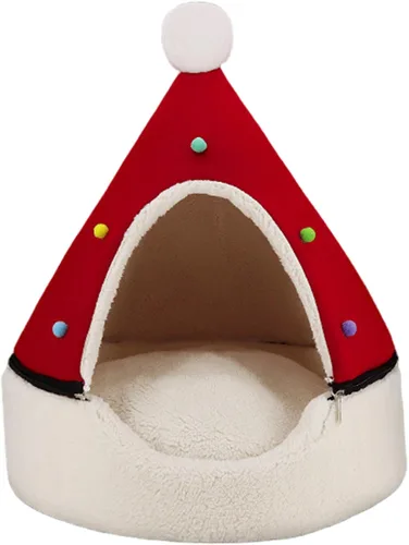 Vista 7 de Detachable Christmas Tree Cat Bed, Self-Warming Comfortable Pet Teepee Indoor Cave for Puppy Kitten Green, Christmas Cat Bed