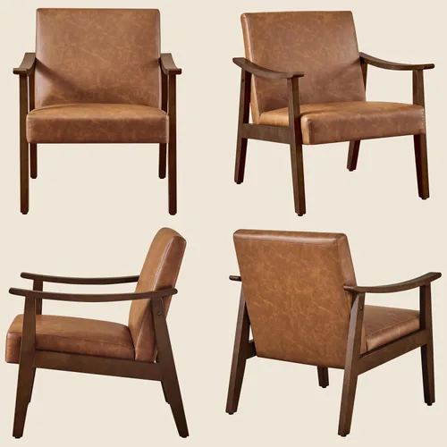 Vista 9 de Yaheetech Silla Accent Mid-Century con respaldo alto, color marrón (paquete de 2)