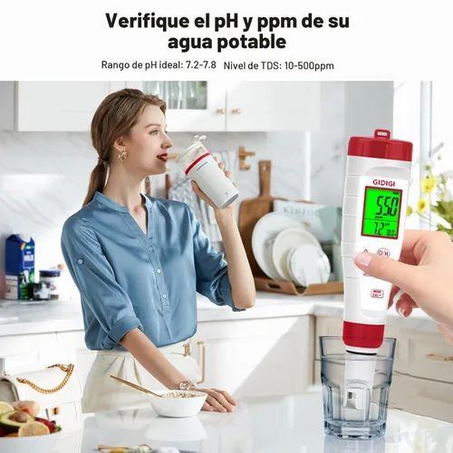 Vista 4 de Probador de pH, medidor de pH digital para agua, nueva versión de medidor TDS para agua potable con pantalla retroiluminada que muestra