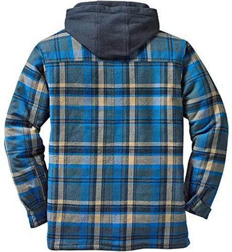 Vista 5 de pxloco Chaqueta de franela a cuadros rosa para hombre, chaqueta de franela para hombre, abrigo gris a cuadros para hombre, abrigo largo para hombre