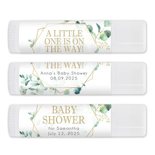 Vista 2 de Bálsamo labial para baby shower, bálsamo labial personalizado, baby shower neutro, baby shower con temática geométrica, baby shower para niño, baby