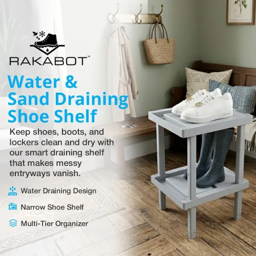 Vista 2 de Zapatero para recoger y drenar agua y arena, estante organizador de casillero de entrada para zapatos y botas húmedos, estante para botas de drenaje