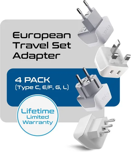 Vista 6 de Ceptics Juego de 4 adaptadores de enchufe europeos, Estados Unidos a Europa, Italia, Alemania, Inglaterra, España, Italia, Islandia, Francia