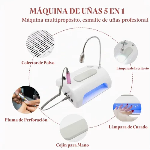 Vista 2 de TFCFL Colector de polvo de uñas 5 en 1, colector de polvo profesional de vacío de uñas + taladro eléctrico de uñas + lámpara de secado de uñas