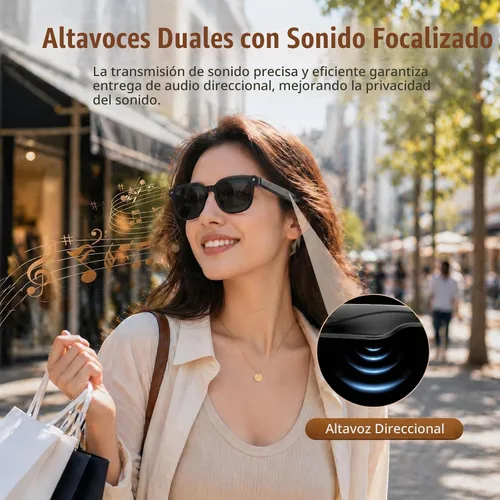 Vista 2 de Gafas inteligentes AI con cámara, video 4K, traducción en tiempo real Lentes negras