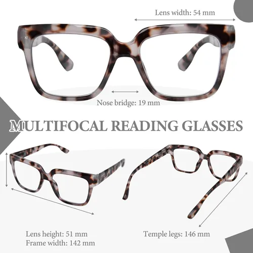 Vista 6 de Gafas de lectura progresivas multienfoque para mujer, de gran tamaño, bloqueo de luz azul, estilo Oprah, lectores de computadora
