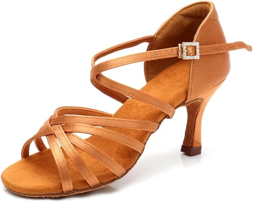 Vista 6 de RoseMoli Zapatos de baile latino para mujer, de satén, profesional, para sala de baile, salsa, práctica, rendimiento