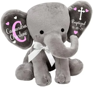 Vista 7 de Regalo de bautismo, regalo de bautizo, regalo de ahijado, regalo para padrino, elefante de peluche personalizado (elefante rosa)