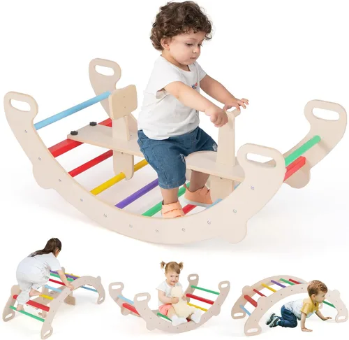 Vista 13 de HONEY JOY Escalador Triangular con Rampa, Rampa de 2 Lados para Escalar y Deslizarse, Escalera Triangular de Escalada para Niños para Guardería