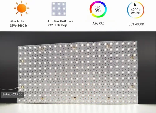 Vista 2 de Paquete de 4 hojas de retroiluminación LED de 24 V, 36 W, 4000 K, blanco, 19.3 x 9.6 pulgadas cada unidad, panel LED flexible regulable