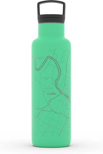 Vista 169 de Well Told Botella de agua aislada con mapa de Washington DC grabado, botella de acero inoxidable grabada (21 onzas, blanco) botella aislada de mapa