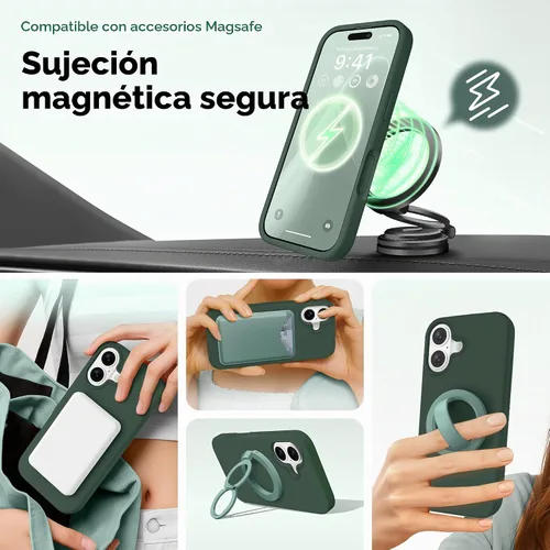 Vista 3 de GolbinBox - Funda magnética para iPhone 17, funda de silicona, color verde Compatible con MagSafe, protector de pantalla + protector de lente