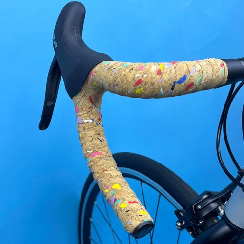 Vista 3 de Cinta de corcho para manillar de bicicleta de carretera, 2 rollos, antideslizante, absorción de impactos, cinta de agarre con tapones de barra