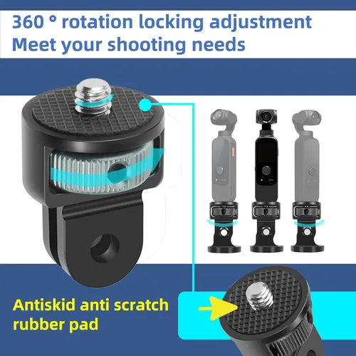 Vista 4 de Soporte de trípode para cámara GoPro, ajuste de 360° 1/4-20, adaptador de conversión de tornillo para GoPro Hero10, Insta360 ONE X3, X2, Go 2 3