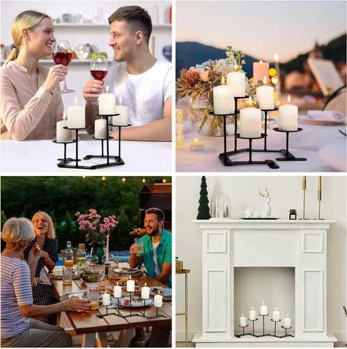 Vista 8 de Candelabro Ajustable Portavelas: Candelabro de Hierro con 5 Velas para Chimenea, para Velas de Pilar, Negro