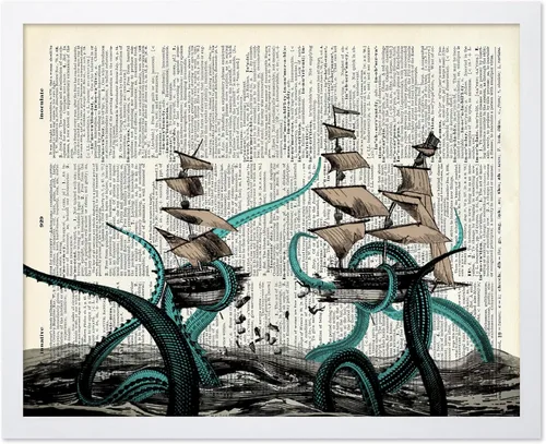 Vista 43 de Poster Master Póster de pulpo para parejas, póster de diccionario, arte Kraken, regalo romántico para él, ella, amantes, decoración náutica