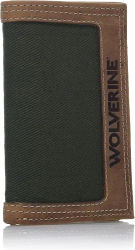 Vista 3 de WOLVERINE Cartera triple de cuero y lona resistente para hombre con bloqueo RFID, NegroGris