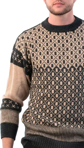 Vista 7 de INTI ALPACA Suéter de alpaca con cuello redondo para hombre "Himalaya" - Jersey de alpaca - Jersey bicolor para invierno
