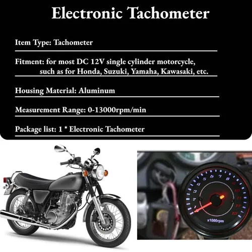 Vista 2 de Tacómetro de 13000 RPM para motocicleta, indicador universal de 12V con retroiluminación LED, contador de revoluciones para motor de carburador