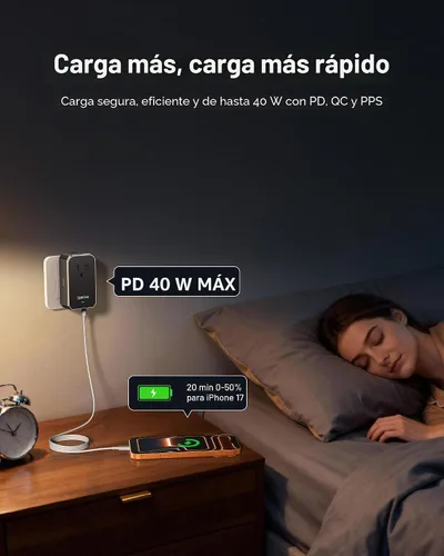 Vista 8 de EPICKA Air 40W Adaptador de viaje universal, adaptador de corriente internacional de carga rápida PD con 1 AC y 4 puertos USB, artículos compactos