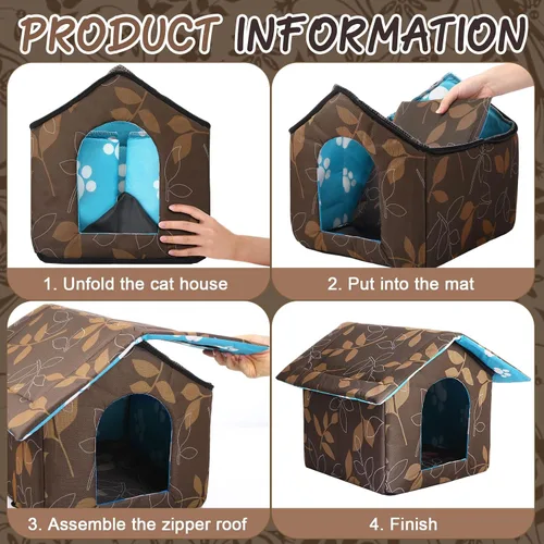 Vista 4 de Casa para gatos al aire libre, casas impermeables para gatos salvajes, perros, refugio de mascotas, casa plegable para perros con manta