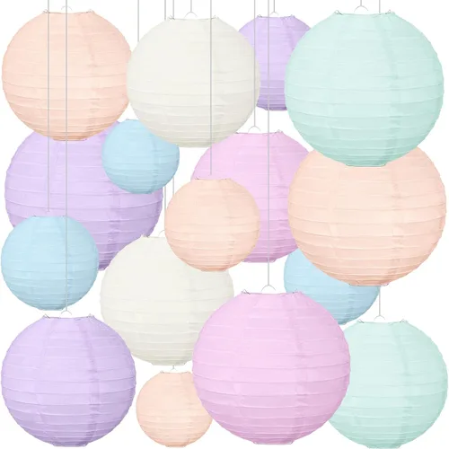Vista 10 de Glooglitter 16 linternas de papel colgantes bohemias para decoración de fiesta de regreso a la escuela, 4, 6, 8, 10 pulgadas, coloridas linternas