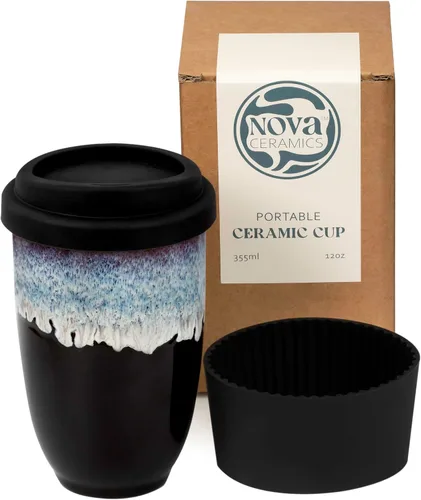 Vista 9 de NOVA CERAMICS Taza de viaje – Taza de viaje de cerámica con tapa – Taza de café de viaje única para llevar – Vaso de café apto para microondas