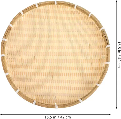 Vista 6 de NOLITOY Cesta tejida de bambú redonda para pan, cesta de comida plana de mimbre, cesta de frutas de mimbre poco profunda, cesta para servir