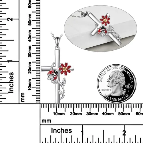 Vista 5 de CRMAD Collar de colibrímariquitalibélula para mujer, collar de cruz de plata de ley, regalos para niñas