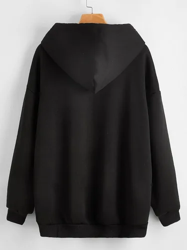 Vista 2 de SheIn Sudadera con capucha de manga larga con cordón y hombros caídos para mujer