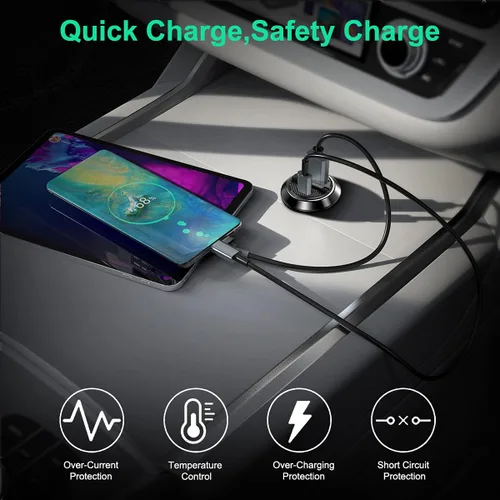 Vista 4 de MTAKYI Paquete de 2 cargadores USB C para automóvil, doble puerto más pequeño de 30 W PD y 30 W QC3.0, adaptador de cargador rápido para automóvil