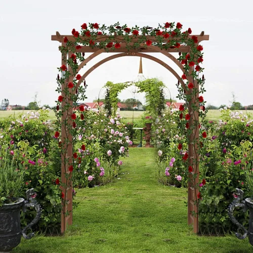 Vista 4 de Flandre Cenador de jardín de madera, arco de boda para ceremonia, enrejado de jardín de madera para escalar plantas, patio, césped, patio, fiesta