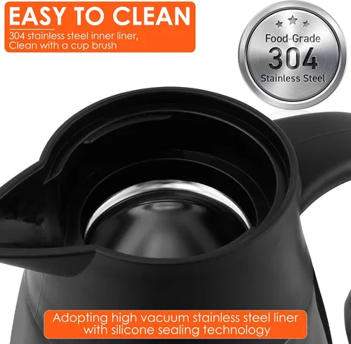 Vista 4 de Jarra térmica de café de acero inoxidable de 2 litros, aislada al vacío, de 20 a 24 horas, botella de agua térmica de gran capacidad para el hogar