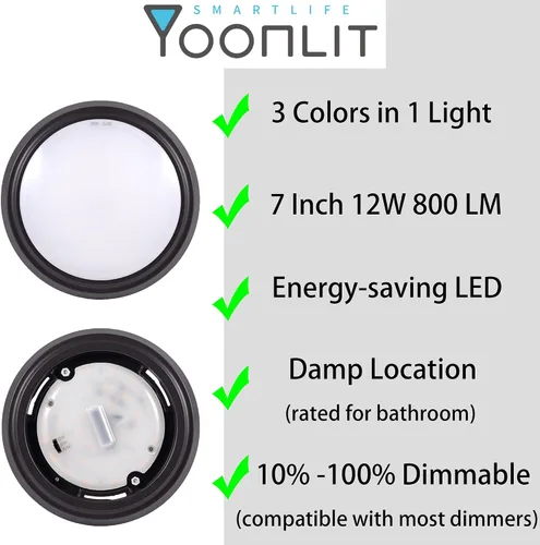 Vista 2 de YoonLIT - Lámpara de techo LED de montaje empotrado de 7 pulgadas, 120 V, 3000 K/4000 K/5000 K CCT ajustable, lámpara de techo regulable, 12 W, 800