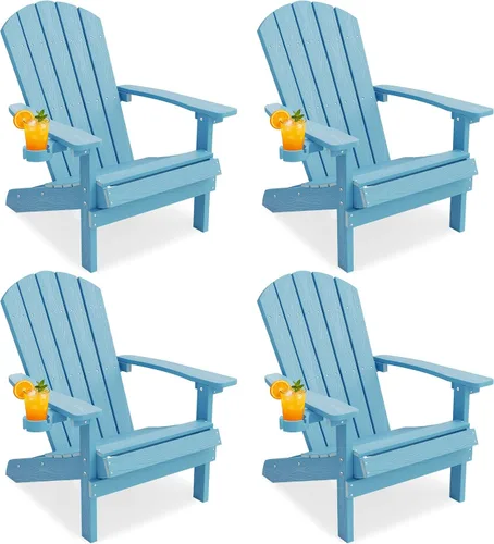 Vista 49 de YEFU Silla Adirondack de plástico resistente a la intemperie, sillas de patio con instalación fácil en 5 pasos, se ve exactamente como madera real