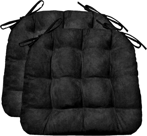 Vista 42 de Barnett Almohadilla para silla de comedor con lazos. Gamuza microfibra, microgamuza, reversible, relleno de espuma de látex, se puede lavar a Negro