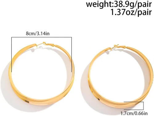 Vista 3 de Aretes de Aro Gruesos de Oro para Mujeres Exagerados Grandes Anchos Post Gruesos Aretes de Aro Minimalistas Pulidos 80MM Aretes de Declaración
