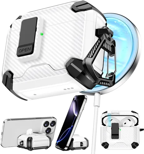 Vista 24 de Pohgelan - Funda compatible con AirPods Pro 2ª/1ª (verde) Cerradura magnética automática con kit de limpieza, compatible con Magsafe