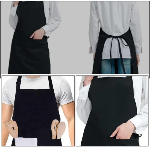 Vista 3 de UPKOCH 2pcs Black Kitchen Aprons for Men and Women, Multi-functional Cooking and Bbq Work Apron with Adjustable Straps, 70x75cm Food Service