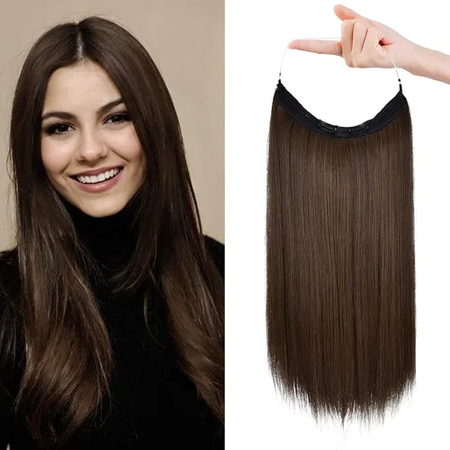 Vista 38 de REECHO - Extensiones de cabello con alambre invisible y con cintillo transparente, tamaño ajustable, clips seguros extraíbles, cabello lacio, diseño