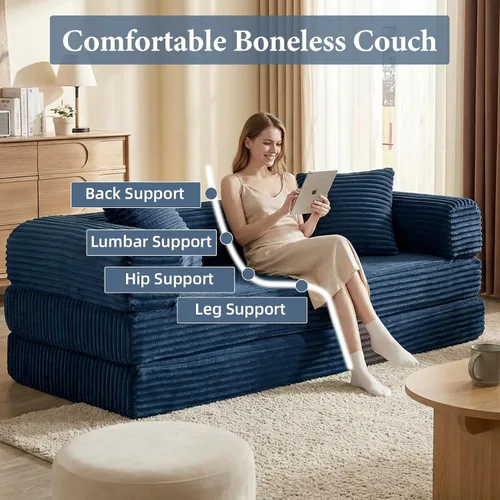 Vista 7 de Sofá cama plegable convertible 4 en 1, sofá cama plegable con marco de forma fija, sofá plegable de pana nube para sala de estar y dormitorio