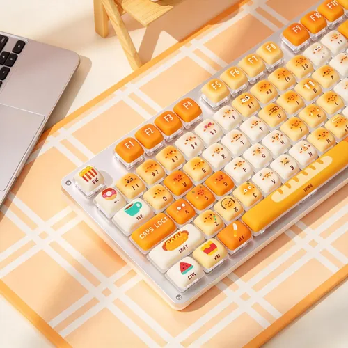 Vista 7 de Pink Cute Keycaps, PBT MOA Profile, Anime Cat Anime Keycap Set Creamy naranja rosa