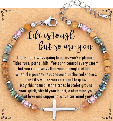 Vista 11 de TONY & SANDY Pulsera de cruz cristiana para mujer, regalo de San Valentín para ella, regalo de confirmación de bautismo, Pascua, regalo único