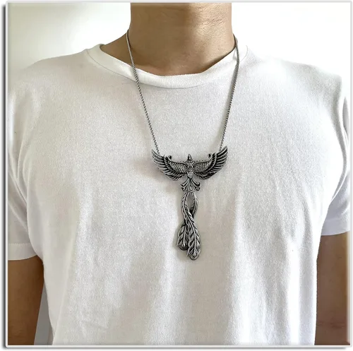Vista 6 de Xusamss Punk Titanio Acero Animal Phoenix Collar Colgante Collar 24 pulgadas Cadena