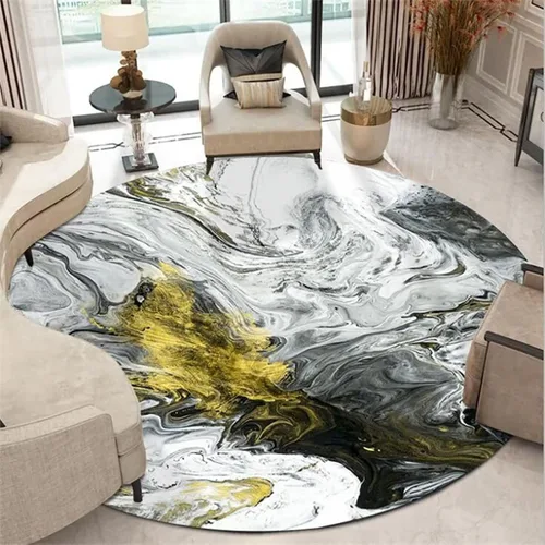 Vista 22 de Tapete redondo de mármol verde esmeralda, lavable, pequeño círculo, para dormitorio, sala de estar, alfombra moderna abstracta circular, 2 pies