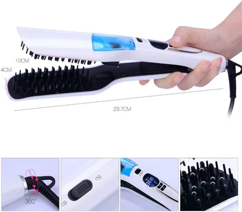 Vista 3 de Generic Cepillo de peine alisador de pelo, plancha de cerámica profesional para cabello lacio al vapor, temperatura ajustable