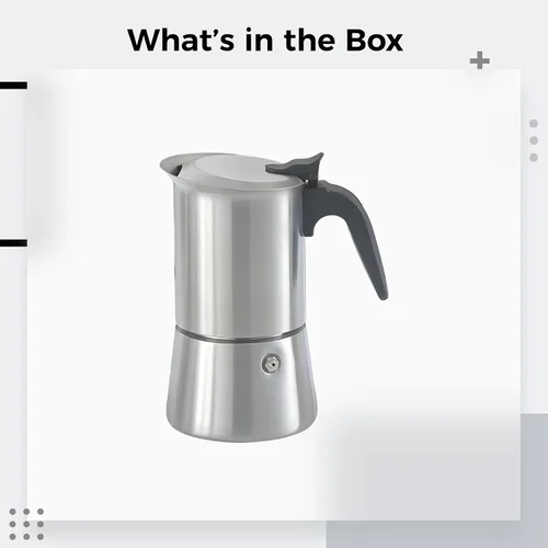 Vista 4 de Moka Pot 4-6 Cup, 300Ml Maker, 304 Stainless Steel Italian Coffee Maker, Double Valve For Home And Outdoor Use