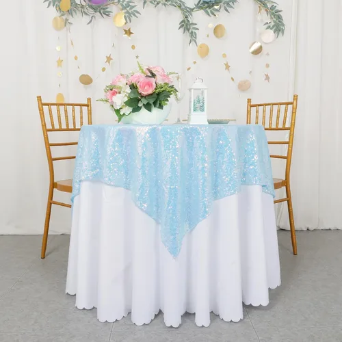 Vista 40 de ShinyBeauty Mantel Cuadrado Pequeño de 36 x 36 Pulgadas Mantel de Lentejuelas Azul Bebé Cubierta de Mesa con Purpurina Superposición Cuadrada