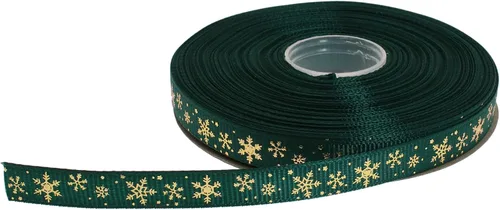 Vista 21 de Cinta de grogrén de copo de nieve con impresión dorada de 25 yardas cada rollo, borde tejido 100% poliéster (3/8 pulgadas, beige)